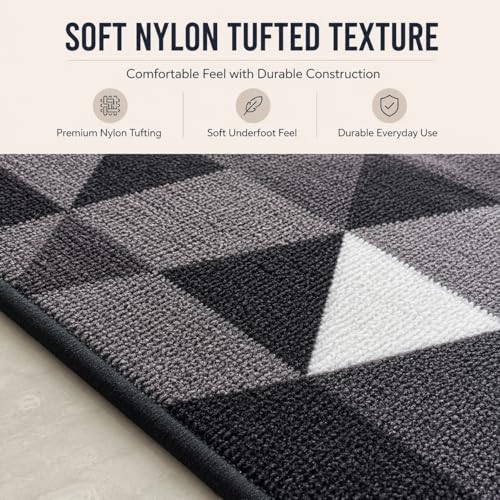 Image of Matz&More Geometric Modern Triangles Floor Mat | 40x60 CM | Grey Black | Nylon Tufted Gel Baking Anti-Slip | Doormat for Home Entrance, Kitchen & Bedroom