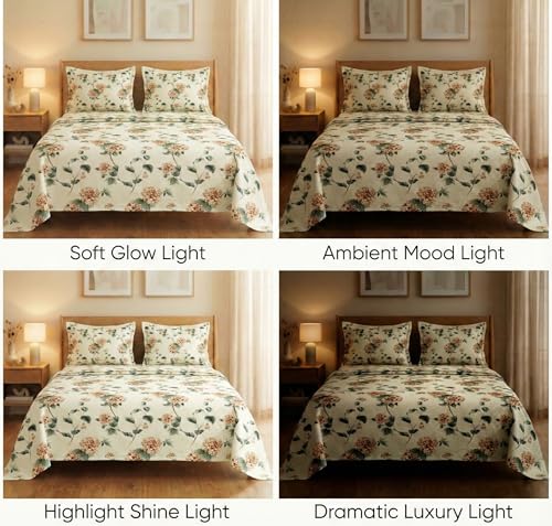 Image of VAS COLLECTIONS 160 TC Cloud Cotton Double Bed Cotton Bedsheet Set (228x254 cm) with 2 Pillow Covers | Soft, Breathable Floral Printed Bedding for Bedroom, Home & Hotel (Vanilla Blossom)