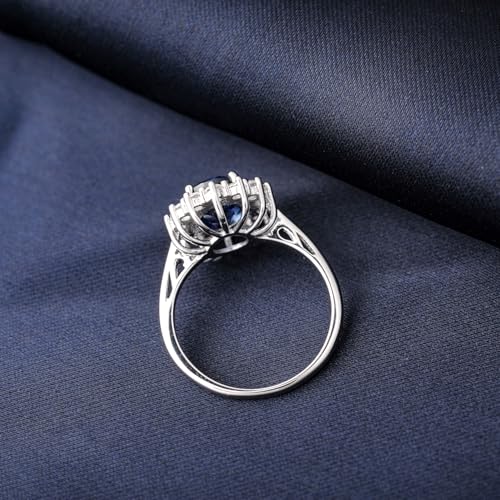 Princess Diana Halo Ring For Women with Created Sapphire in 925 Sterling Silver, Blue Birthstone 14k White Gold Plated Promise Engagement Ring For Her, Anniversary Jewelry Set For Women4