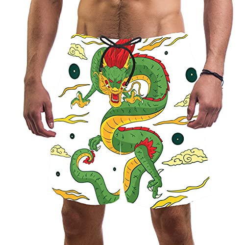 Short de bain pour homme vert multicolore motif dragon en taille XL