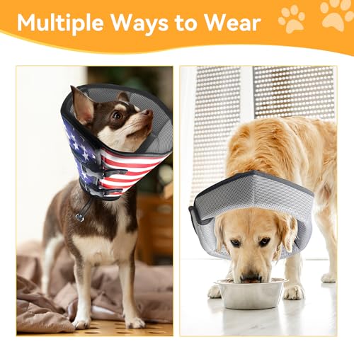 Image of TDTOK Soft Dog Cone for Large Dogs After Surgery, Flag Pattern Recovery Collar for Pet with Double-Layer Design, Adjustable Breathable Elizabethan Collar Cone Prevents Licking Wounds