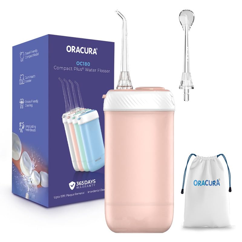 ORACURA® OC180 Compact PLUS Water Flosser® | 365 Days Warranty | 4 Vibrant Colors | Compact & Handy | 4 Modes & 8 Adjustable Water Pressure Settings (Peach)