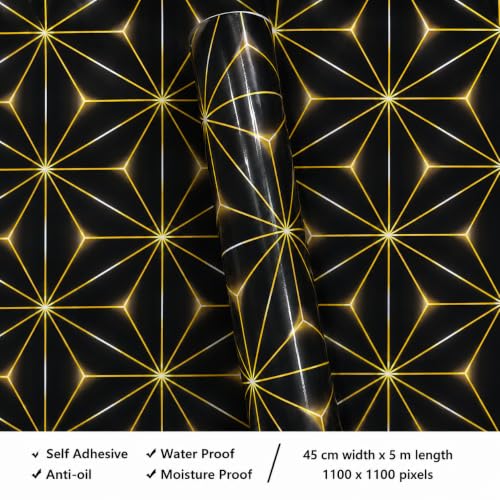 Image of Wings Star Wall Stickers DIY Wallpaper (45 x 500 CM, Gold & Black) | Self Adhesive PVC Roll | Home Decoration for Living Room Hall Bedroom | Easy Peel and Stick Decor Paper