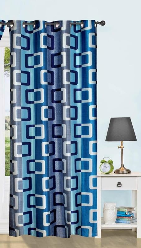 K 2 6 Premium Polyester Fabric Box Printed Curtains Door for 7 Feet, Blue, Single Piece-image-25
