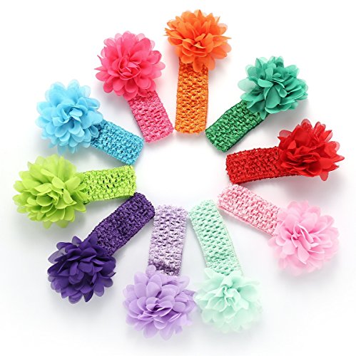 Liasun 10Pcs/Pack Baby Girls Headbands – Soft Elastic Hair Bands 10 Lovely Colour Chiffon Flowers Hair-Bow Hair Accessories For Baby Girls Toddlers And Kids(Chiffon Headbands) #TOP3