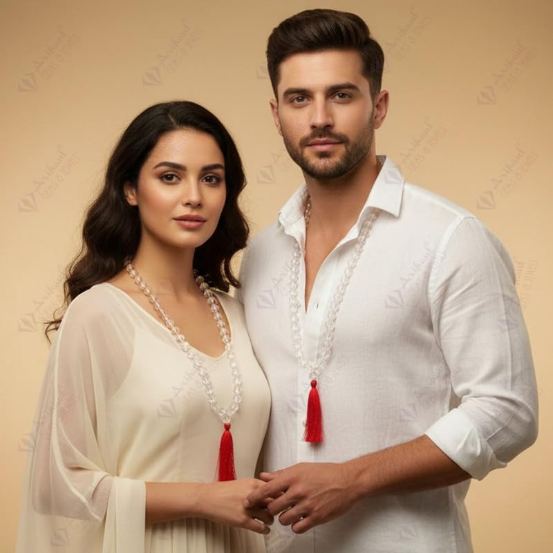 Image of Arihant Gems and Jewels 108+1 Beads Sphatik Jaap Mala for Pooja | Natural & Certified | Astrological Gemstone | Positive Effect | Unisex Both for Men & Women