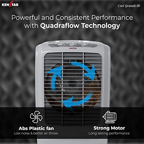 Image of Kenstar COOL GRANDE HC 60 Desert Air Cooler for Home - Honeycomb Cooling Pads, Large Wheels (60L, 200 Watts)