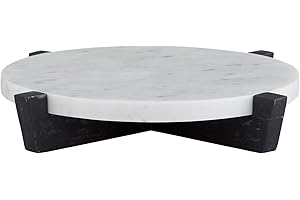 Marble Riser: Table Sugar Round Marble Tray with Mango Wood Stand