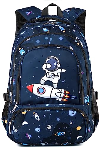 Mochilas para meninos para crianças ensino fundamental bolsas com estampa de astonautas espaço sideral nave jardim de infância alienígena galáxia azul marinho