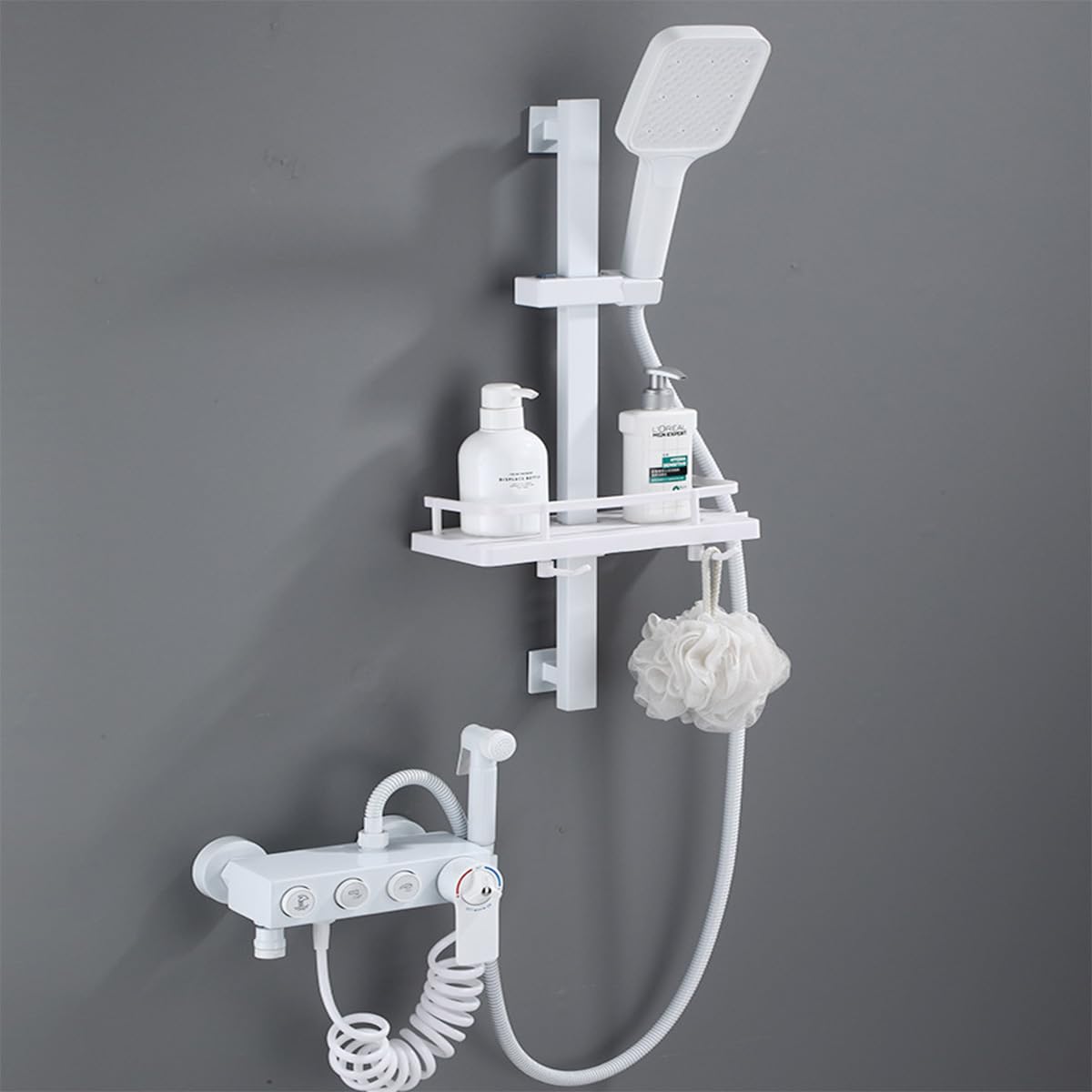 Asta Saliscendi per Doccia Quadrata 60 cm, Montaggio a Parete con Angolo e Altezza Regolabili, Rotazione a 360°, Supporto per Soffione in Acciaio Inox SUS304 Antiruggine (Argento)