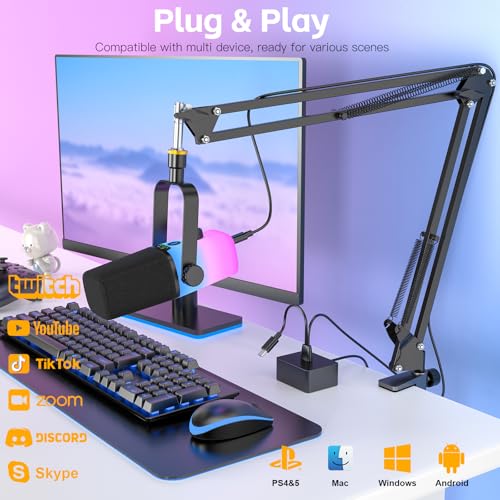 Image of ZealSound USB Gaming Microphone,PC Microphone for Phone Tablet with RGB for Streaming Podcast Vocal Recording ASMR, Computer Mic with Noise Cancellation,Mute Button,Gain Knob,Desktop Arm Boom Stand