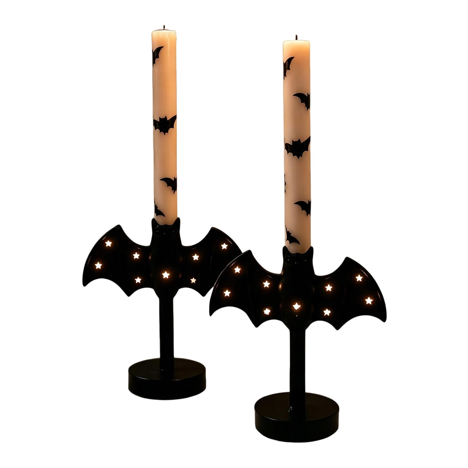 Shunzhong A Bat Taper Holder Halloween Mantel Decor Ccent, Lightweight Pet Tabletop Stand For Shelf Console Table Nd Party Display, 1 Count Bat Candlestick Holder With Led Light Gothic Dark Table