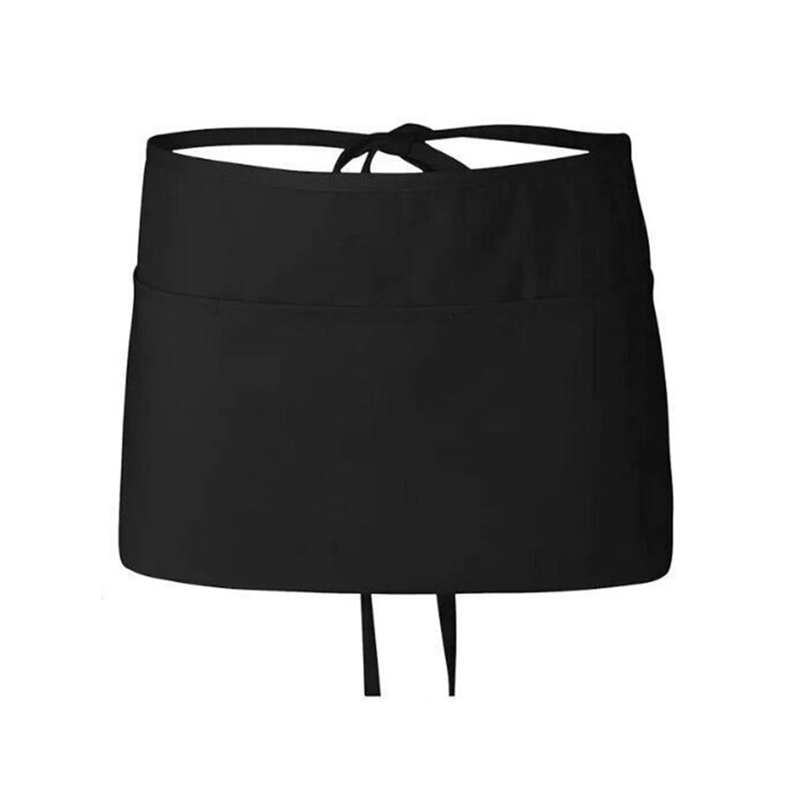Delantales de cintura Delantal pequeño corto de moda,cintura con 3 bolsillos, medio camarera impermeable negro