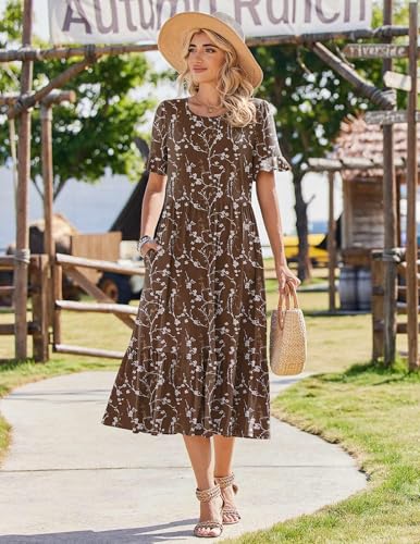 Image of Zeagoo Womens Summer Dresses 2026 Casual Midi Dress Flowy Sundress Ruffle Short Sleeve Tiered Dresses A Line Boho Dress
