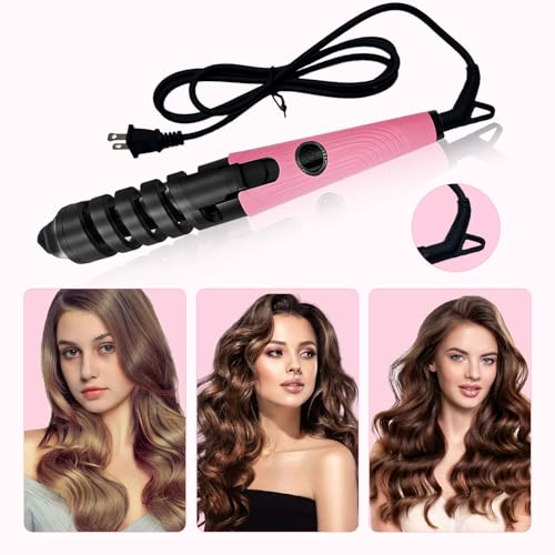 Image of Automatic Curling Wand,Anti-Scald Ceramic Curling Iron,Portable Auto Spiral Hair Curler for Women,Detangle Scald-Free Fast Heating Rollers Suitable for Long and Short Hair Styling(Pink19)
