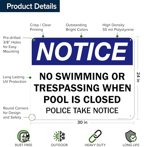 Cartel Aviso No Nadar o Prohibido Entrada Piscina 24x30 Pulgs miniatura 6