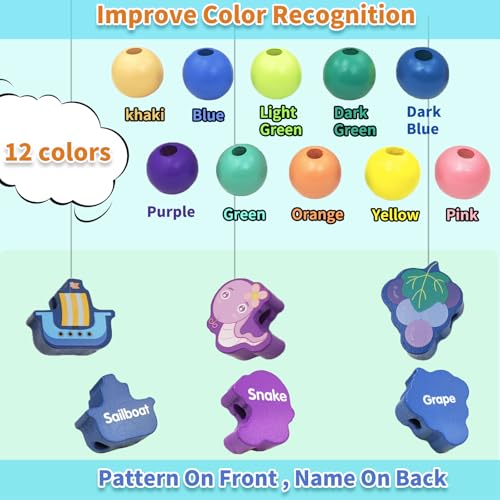 Image of 34 PCS Lacing Beads for Toddlers,Made of Natural Wood,Threading Toy That Can Improve Kid's Concentration, as The Preschool Fine Motor Skills Toys for 3 4 5 Year Old (Transport-34Pack)