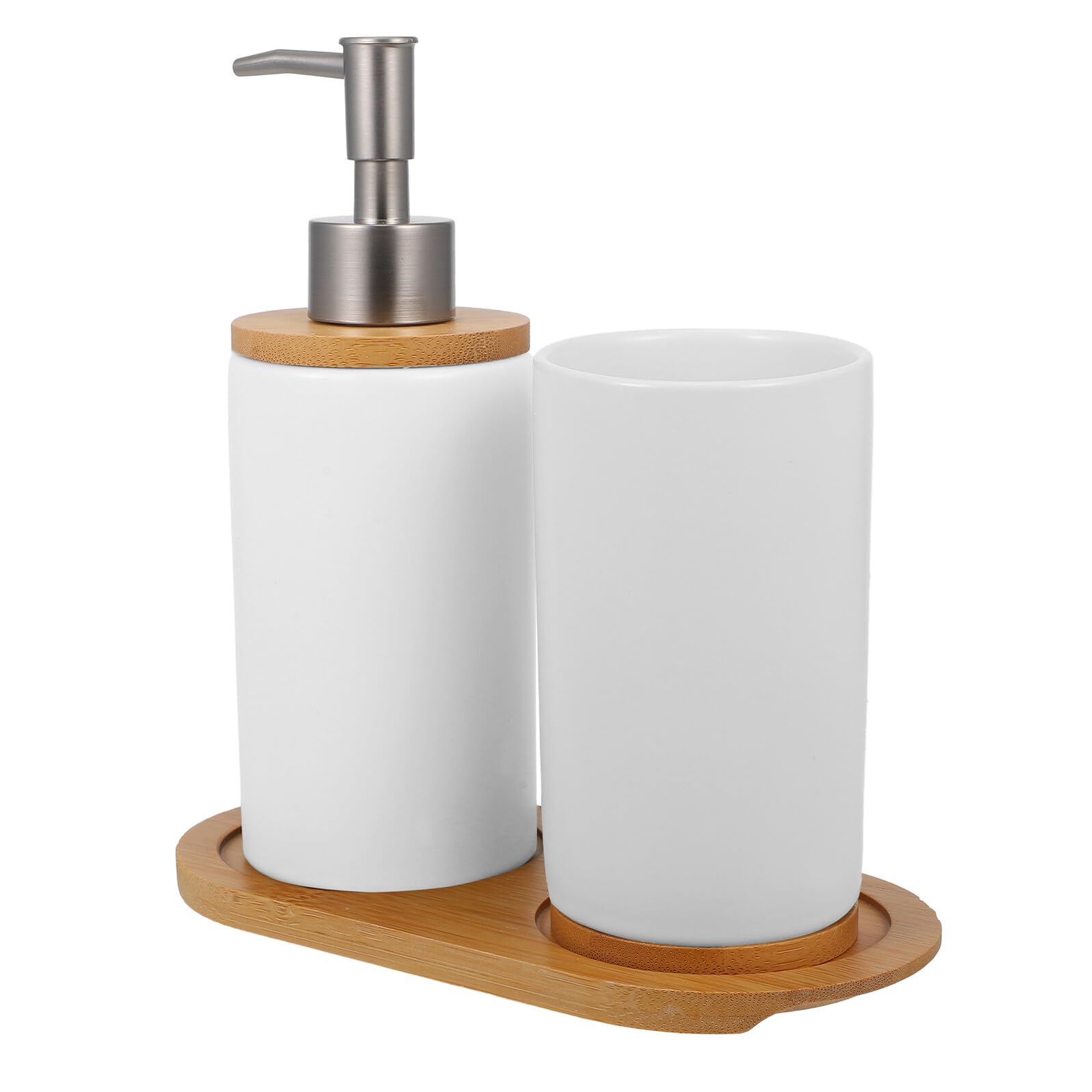 Accessori Bagno in Ceramica Bianca con Dispenser Sapone Portaspazzolini e Vassoio Design Nordic Compatto per Organizzazione e Viaggi Materiale Durevole e Superficie Liscia