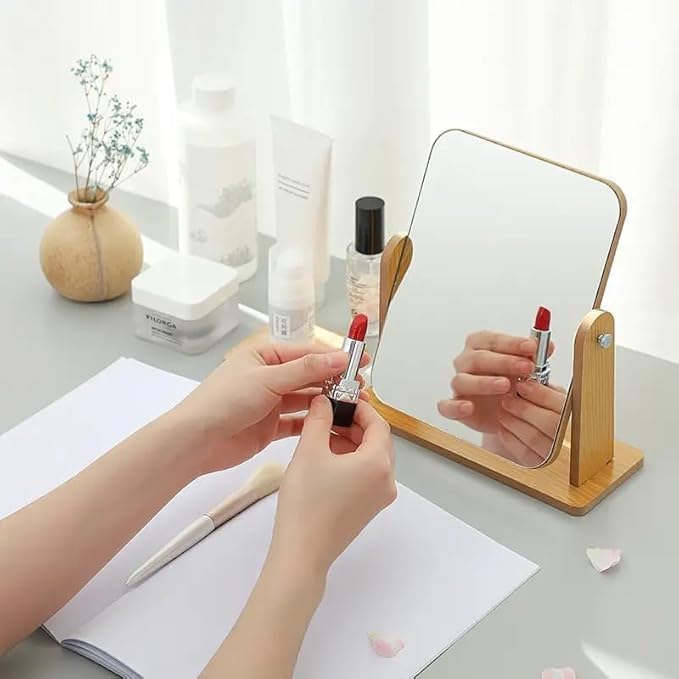 draval Wooden Tabletop Mirror for Office Desk β Simple Grooming Mirror for Daily Use