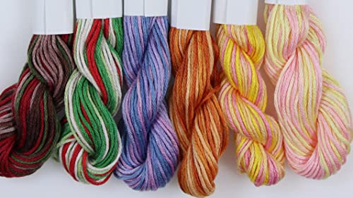 Image of KCS Big skeins of 25 Meters Size 25 Color Variegated Cross Stitch Stranded Threads,6 skeins,10