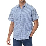 MCEDAR Slim Fit Plaid Button Down Shirts for Men Casual Short Sleeve Checked Shirt with Pocket (Blue/White Checkered 62014,L)