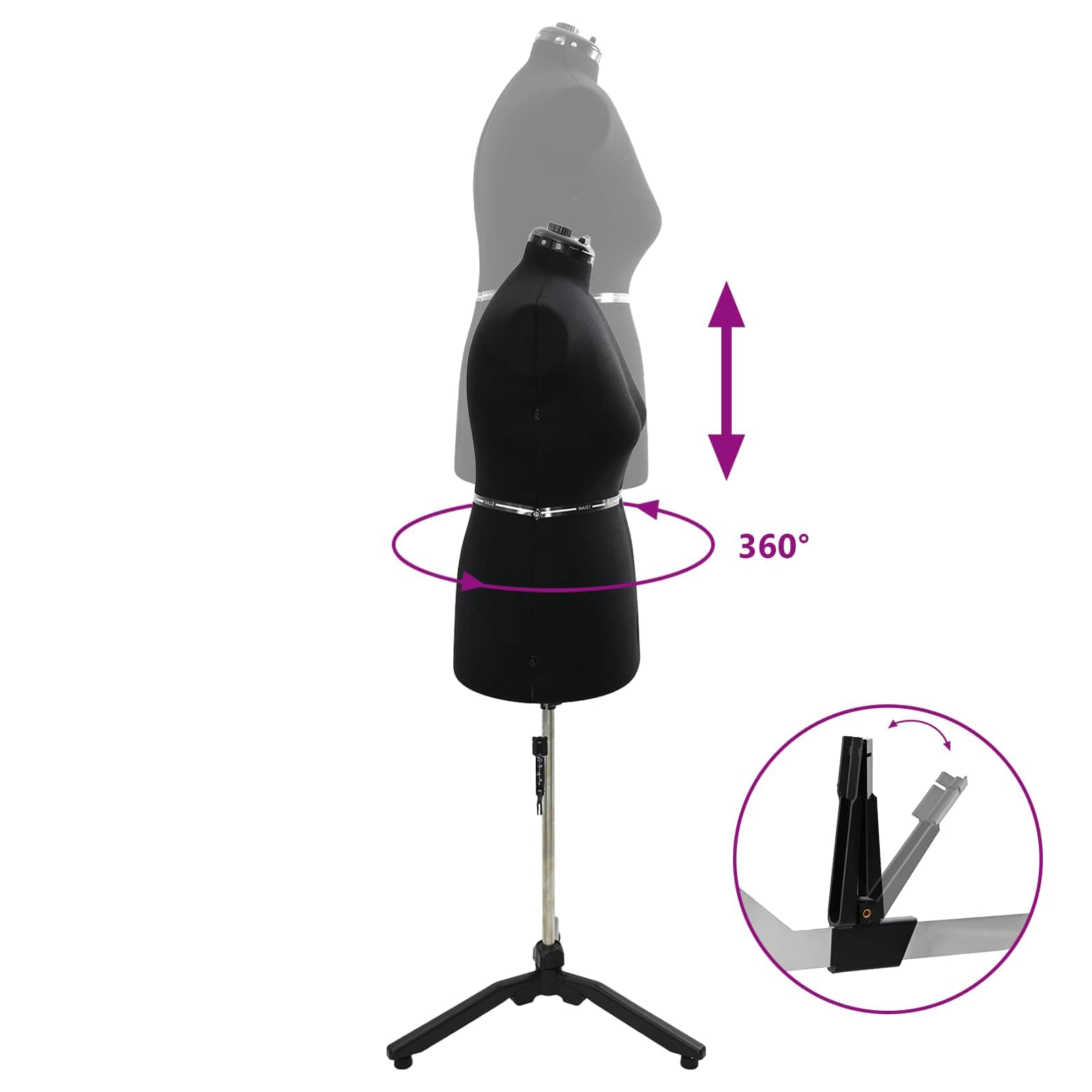 Forma de vestido ajustable para mujer, terciopelo negro, con alfiletero, 95-160 cm, altura de 360°, giratorio y estable, maniquí de costura para costura, costura, diseño de taller