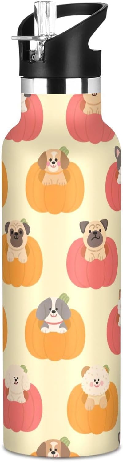 Linda botella de agua con diseño de caricaturas de Halloween, diseño de calabaza, a prueba de fugas, sin BPA, con asa, doble pared aislada al vacío,