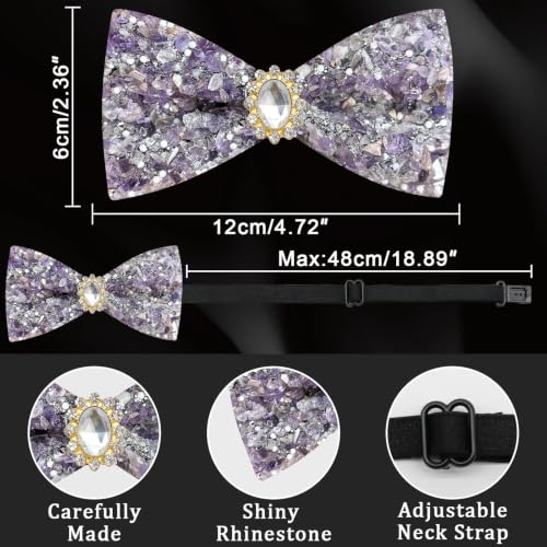 Image of Mens Rhinestone Bow Tie Pre-Tied Bow Ties for Men Adjustable Sparkle Sequin Bowtie Party Wedding
