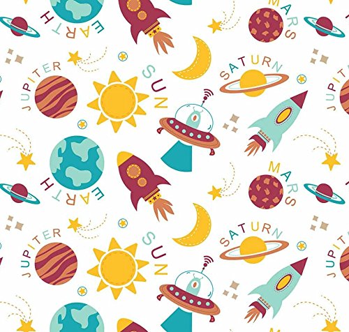 Scampoli di tessuto quilting spazio astronauti pianeti spazio bianco – lanciarazzi Kids materiale tessuto patchwork 100% cotone tight – FAT Quarter Dimensioni 50 cm x 55 cm
