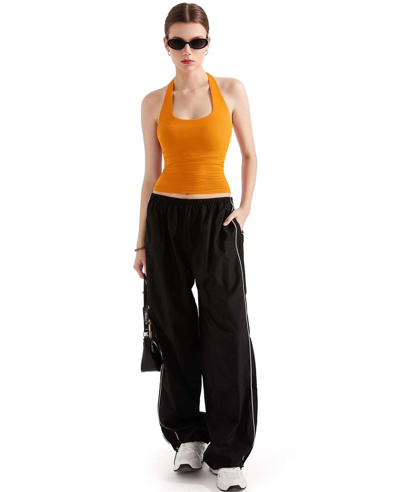 SUUKSESS Women Halter Tank Tops Double Lined Backless Y2K Trendy Going Out Tops: X-Large Orange