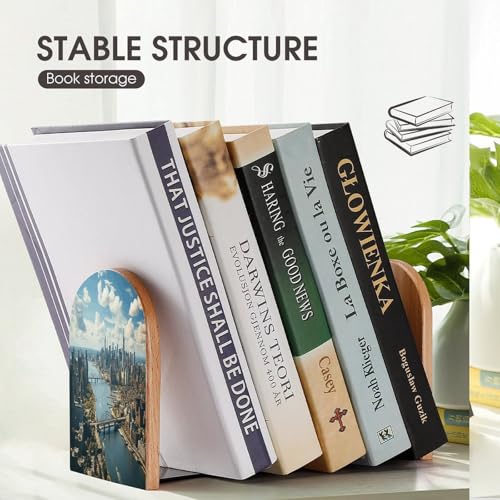 Sujetalibros de madera resistentes con diseño elegante de Manhattan 8
