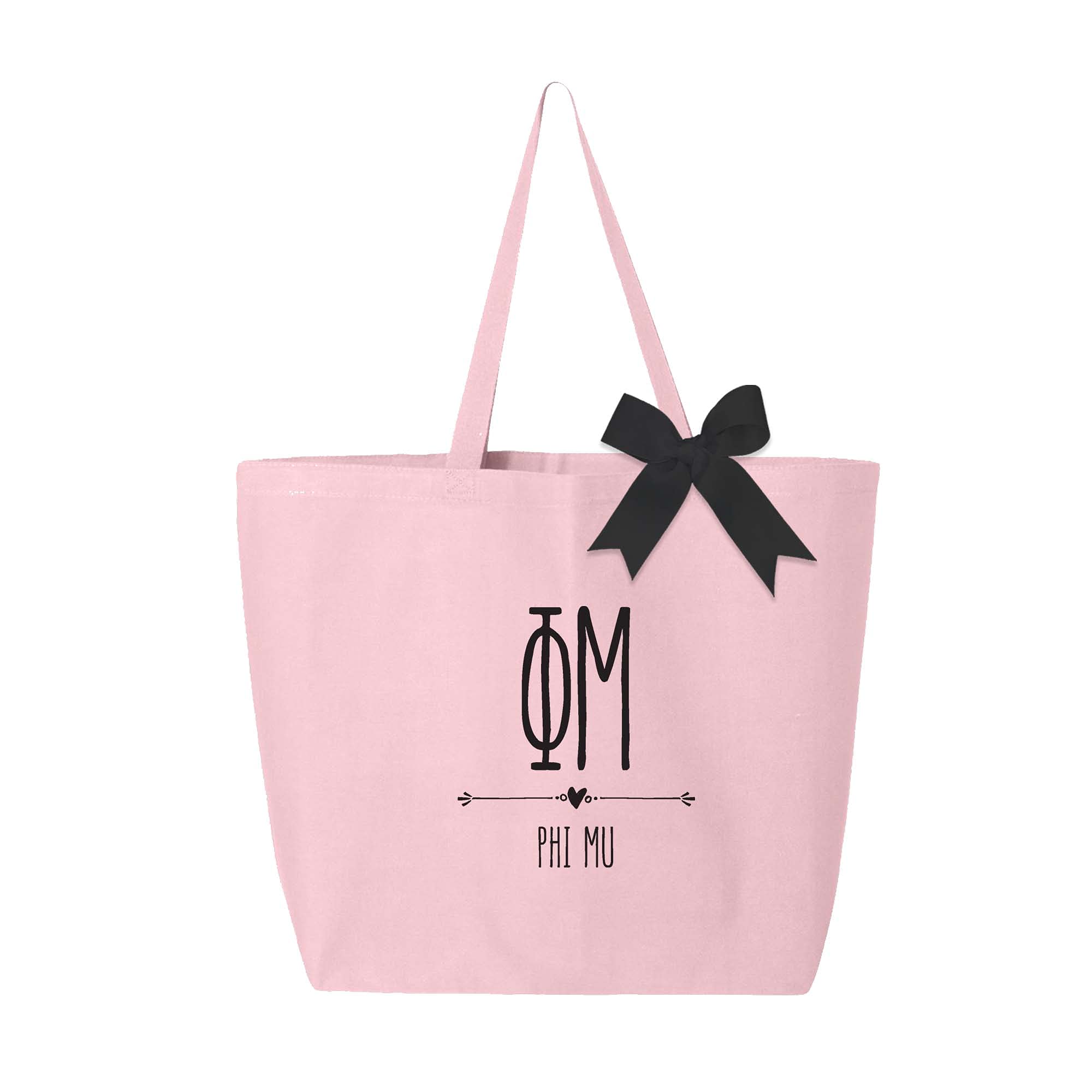 sockprintsPink Tote Bags with Black Bow - Sorority Tote Bag - Large Canvas Tote Bag for Women and Sisterhood