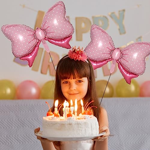 Image of 36 Inch Pink Bow Foil Balloon - Large Polka Dot Bow Balloon for Girls Birthday, Coquette Party, Baby Shower, Gender Reveal Decorations