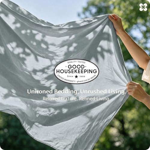 Image of Bedsure 100% Washed Cotton Duvet Cover Queen Size - Pastel Blue Minimalist Bedding Set Linen Like - PureWoven Plain Simple & Soft Comforter Cover for All Seasons (Pastel Blue, Queen, 90 inchx90 inch)