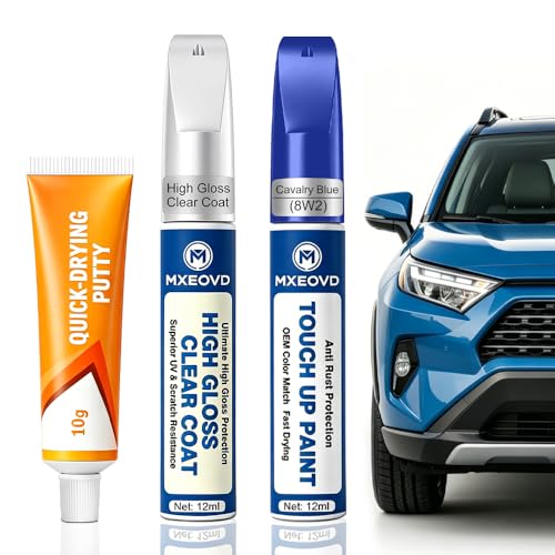 Cavalry Blue(8W2) Touch Up Paint Compatible with Toyota, All in One Car Scratch Repair Kit with Primer Putty & Clear Coat, Complete Sanding Tools Set for Scratches Chips Nicks