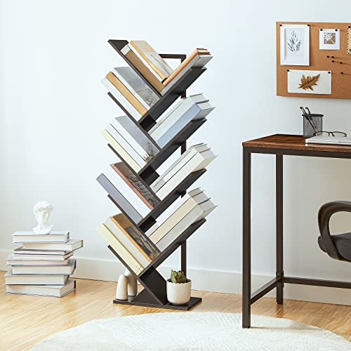 Hoobro Tree Bookshelf, 9-Tier Bookcase Wooden Shelves, Floor Standing Storage Rack, For Display Of Cds, Books In Living Room, Home Office, Wood Storage Rack For Bedroom, Black Bb08Sj01 #TOP7