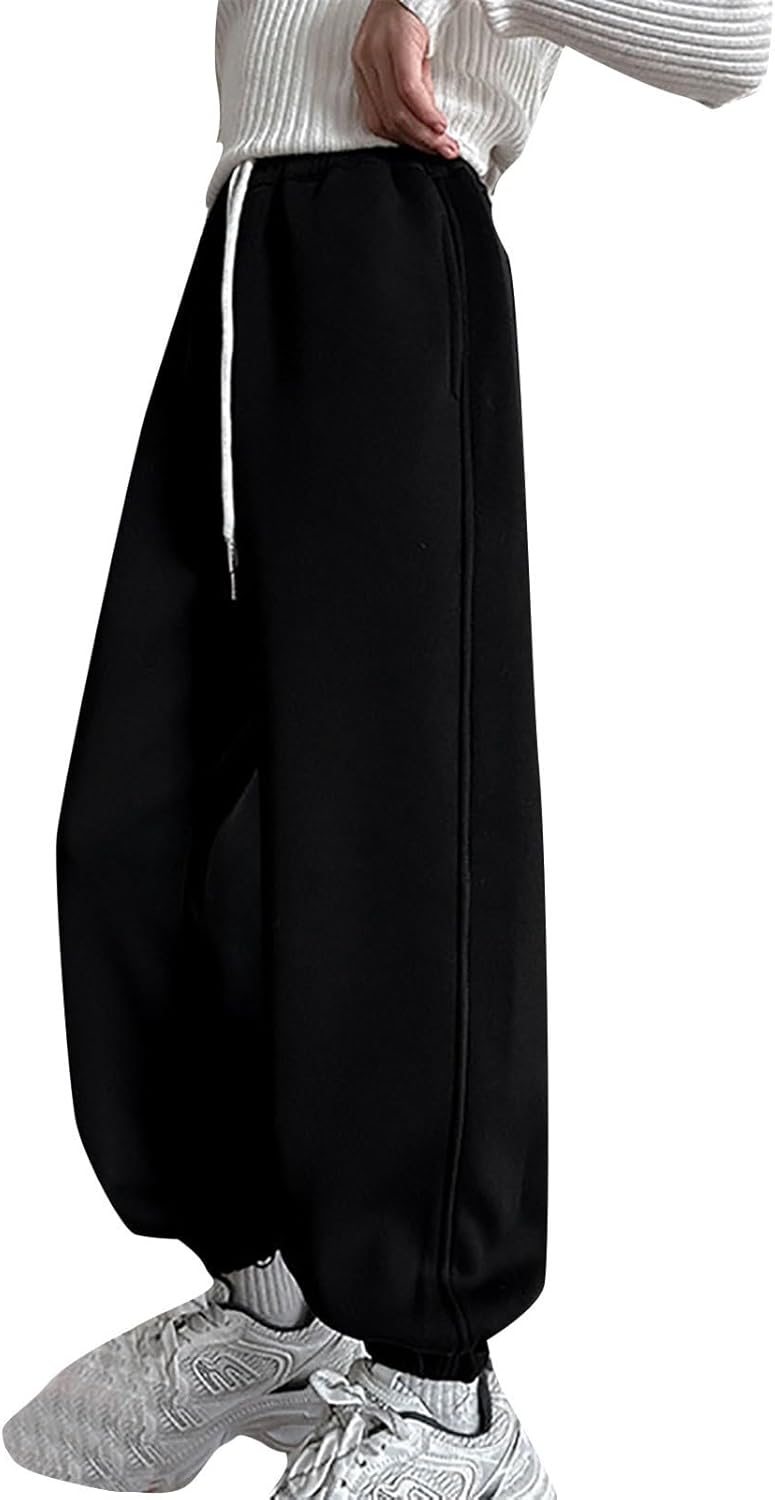 Girls Oversized Wide Leg Sweatpants Baggy Straight Athletic Pants Casual Loose Trousers Elastic Waist Joggers Pockets