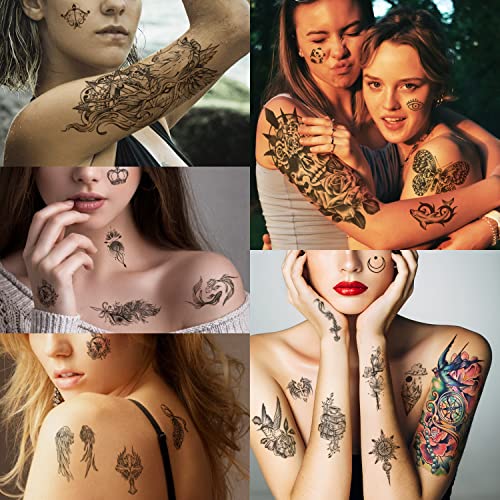 70 Sheets Temporary Tattoo, 10 Sheets Half Arm Skeleton Butterfly Rose Peony Snake Eagle Fake Tattoos For Adults Shoulder Neck, 60 Sheets Tiny Waterproof Temporary Tattoos Realistic For Men Women Kids #TOP1