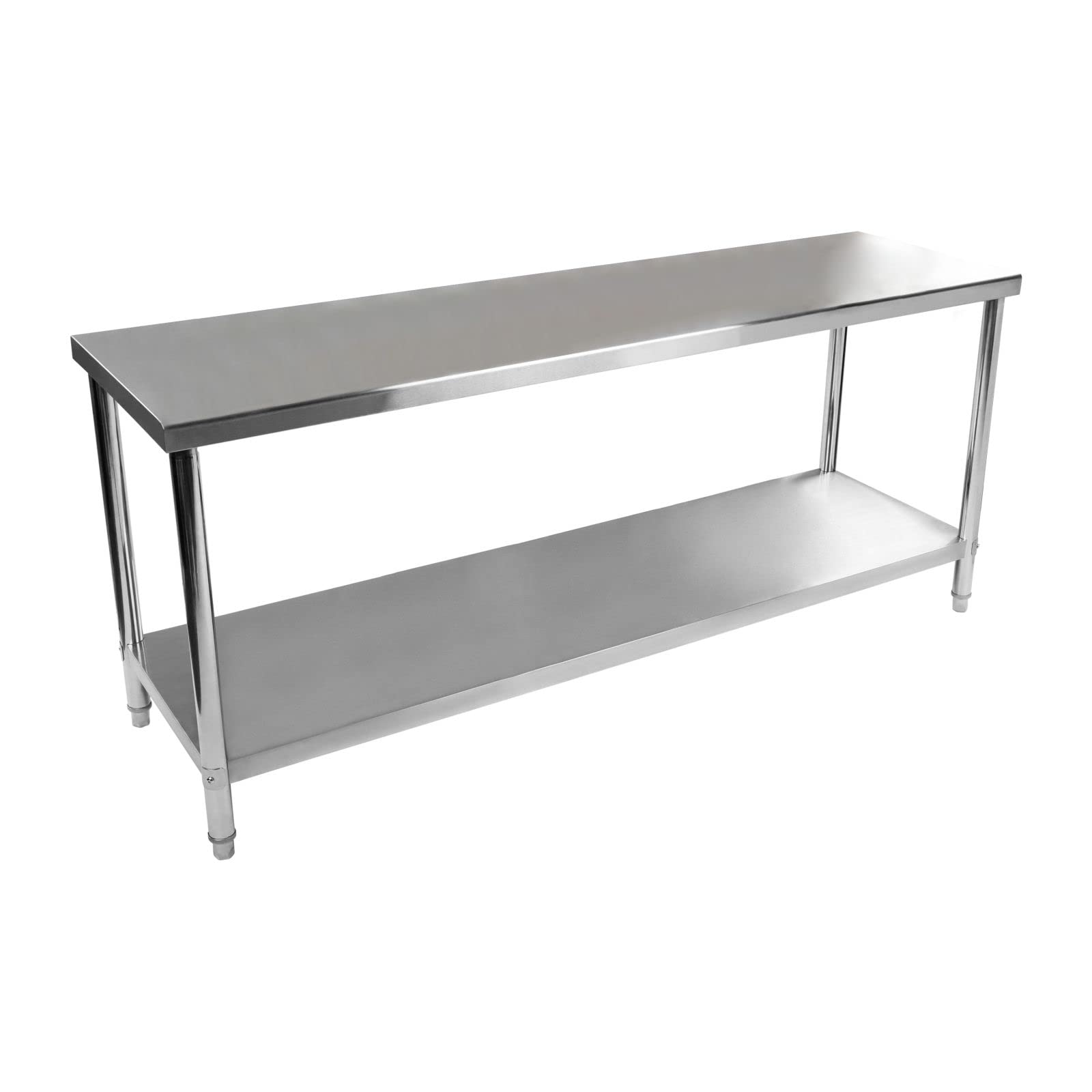 Royal Catering Mesa de Trabajo Acero Inoxidable RCAT-200/60-N (200 x 60 cm, Dos Superficies, Capacidad de encimera: 300 kg, Capacidad Total: 400 kg)