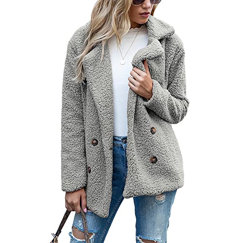 TangDao Donna Sherpa Giacca Elegante e Caldo Cappotto in Pelliccia Sintetica per Autunno/Inverno(Grigio chiaro,L)