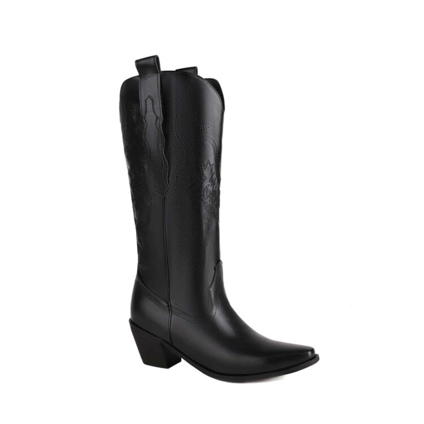 Generico Stivali Donna Western Alti al Ginocchio Ricamati Punta Stile Punta Tacco Grosso Stivali Cowboy Slip On per Concerto Country Rodeo Uscite Casual