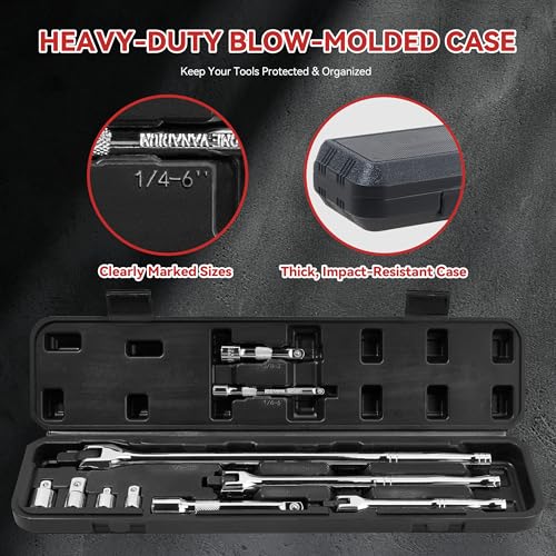 10 Piece Breaker Bar Set, 3/8\" , 1/2\" and 1/4\" Drive, 180° Rotatable Head, 6\'\', 10\'\', 15\'\' Length, 3 Extension Bars, Organizer Case - Thumbnail 5