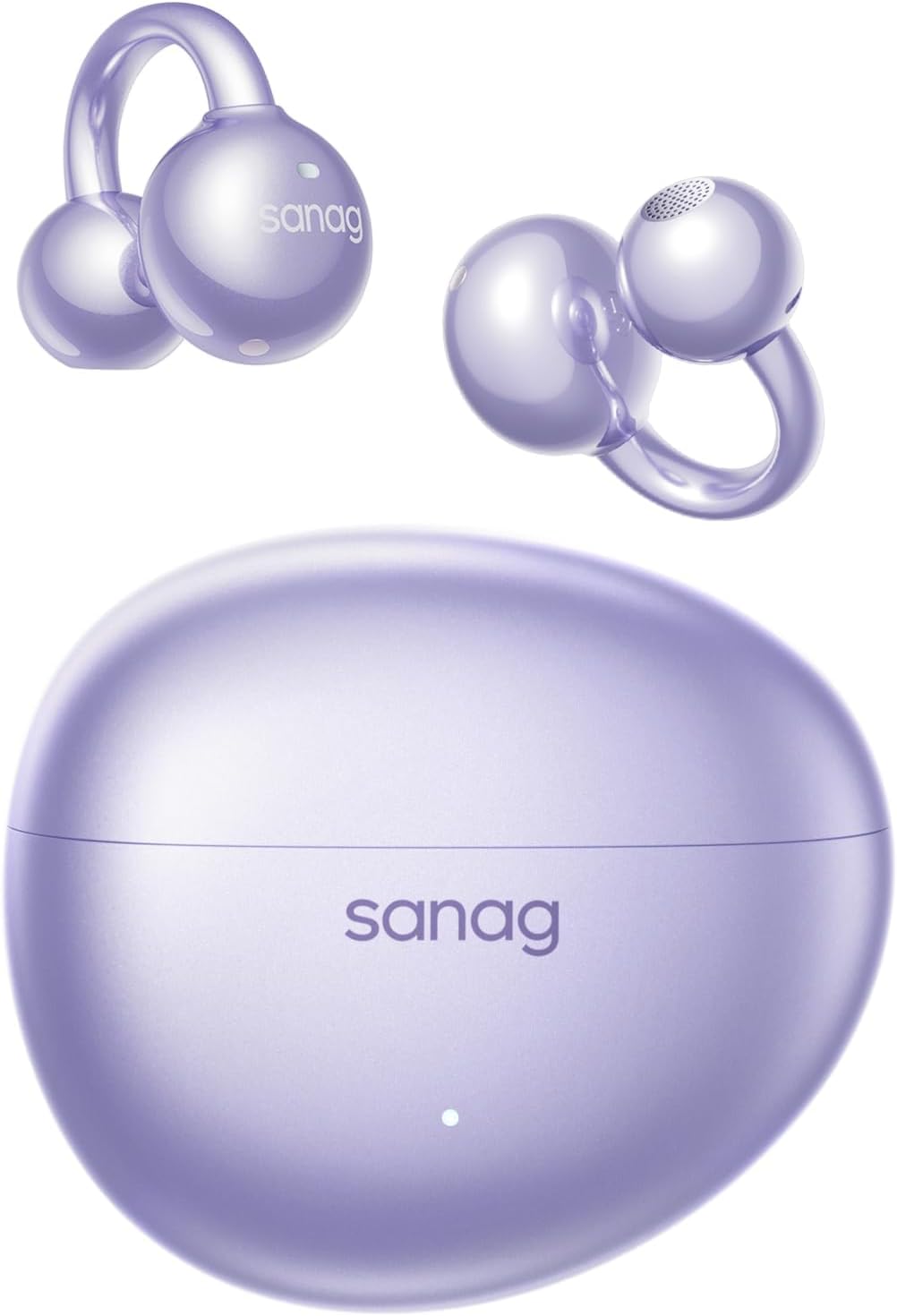 Sanag S7S AI Clip On Earbuds Open Ear Headphones, Bluetooth 5.4 Wireless Earphones with Mic, 48H Playtime, IPX4 Waterproof Sports Running, Sleep Music Smart App, Purple