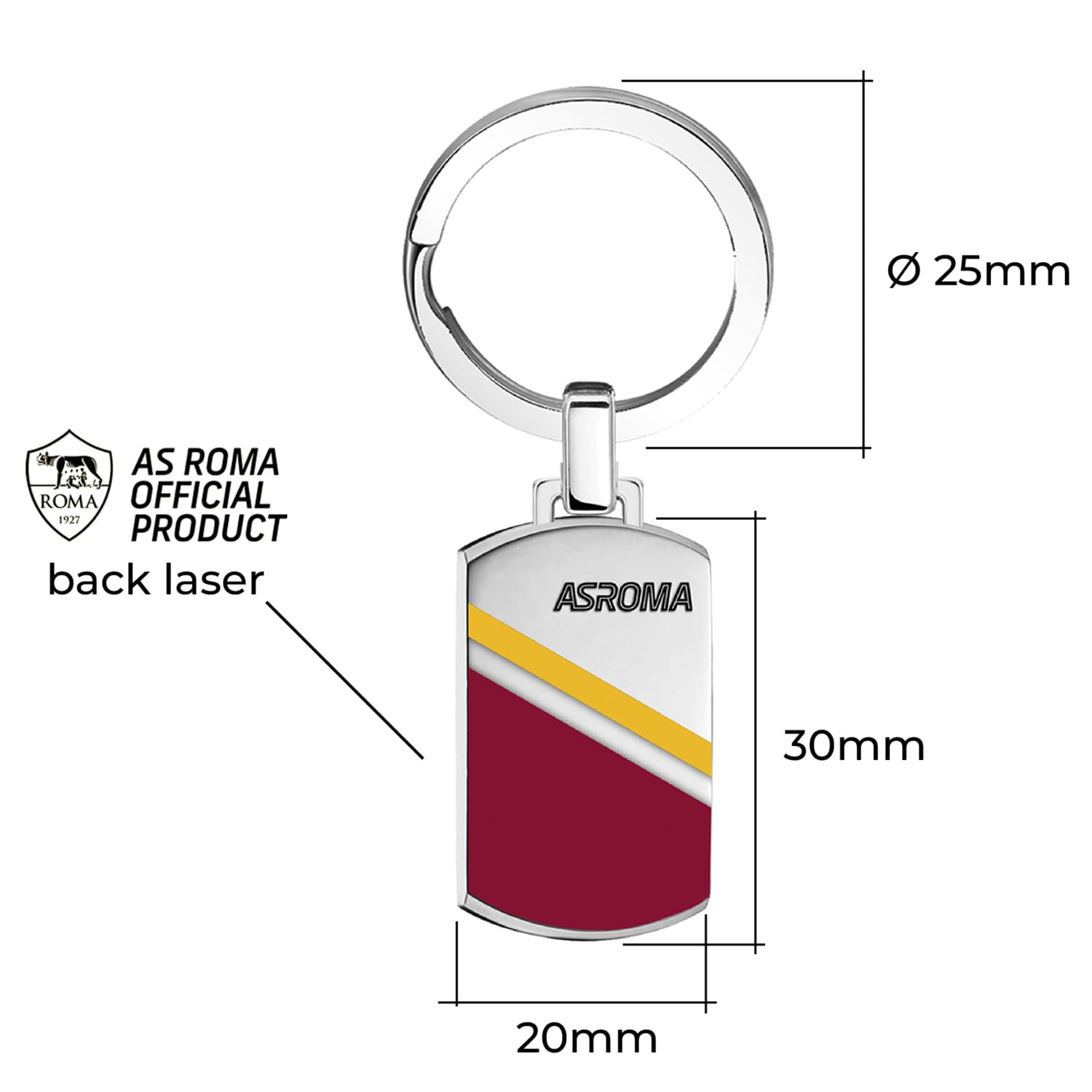 Clondo Portachiavi As Roma in Acciaio Inossidabile β Prodotto Ufficiale Calcio β Gadget Elegante e Resistente con Logo β Idea Regalo per Tifosi Giallorossi - 2