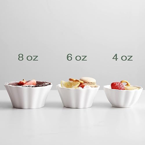 Miniatura 8 de DOWAN Ramekins - Ramequines de porcelana en forma de flor de 4 onzas, aptos para horno, recipientes de crema para hornear, cuencos de natillas