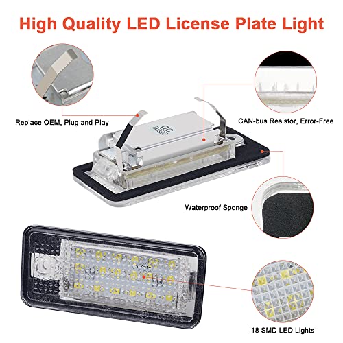 URAQT Kennzeichenbeleuchtung, 2 x 6500K Kennzeichenleuchte 400 Lumen Weiß Nummernschild Licht Birne 12V Eingebauter Canbus Fehlerfrei für A… – Ansicht 3