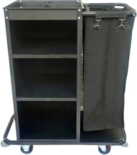 Shoppers Hub PNQ MS Black Housekeeping Trolley Half Size With One-Sided Plain Removable Washable Bag (30x43x78cm) &amp; 3 Comp...
