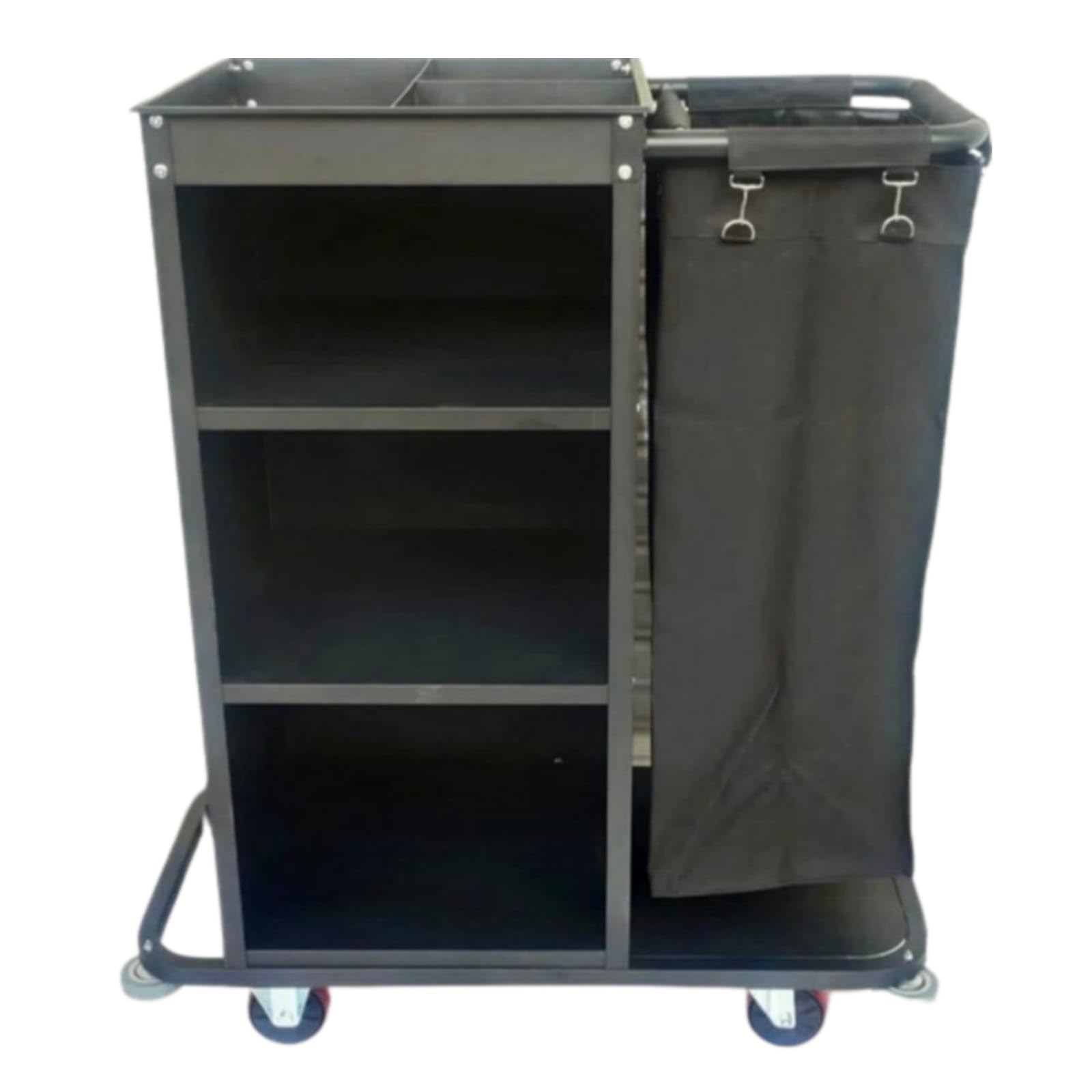 Shoppers Hub PNQ MS Black Housekeeping Trolley Half Size With One-Sided Plain Removable Washable Bag (30x43x78cm) & 3 Compartments for Heavy Duty Use in Hotels & Resorts (88x46x105cm)