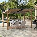 Sunjoy Wooden Grill Gazebo 10 ft. x 12 ft. Outdoor Cedar Frame BBQ Gazebo, Backyard Hot Tub Gazebo with Metal Hardtop Roof, Exclusive PowerPort and Bar Shelves