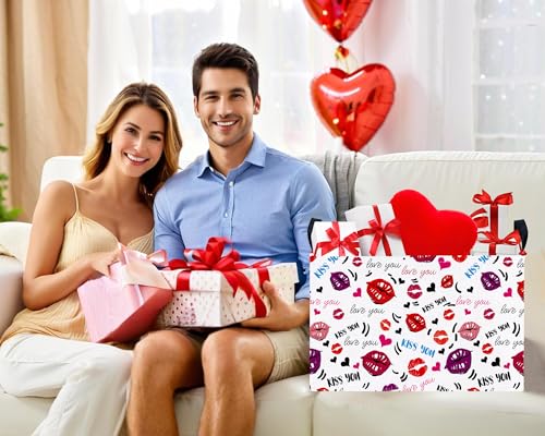 Image of Large Valentine's Day Basket Heart Shaped Storage Bin for Gifts Collapsible Organizer Room Decor (Mouth Black Love)